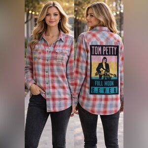 Custom Upcycled Tom Petty Graphic Tee On JACHS GIRLFRIEND Flannel Shirt Size L